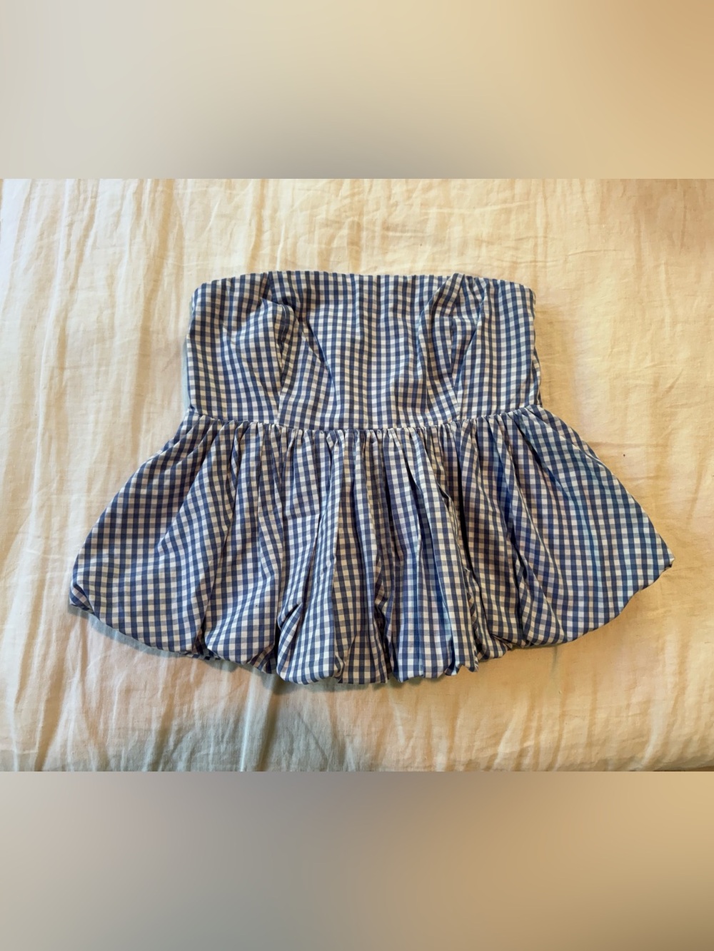 Abercrombie & Fitch Blue Gingham Strapless Peplum Top
